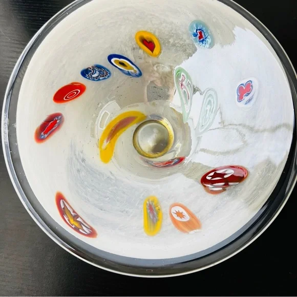 Vintage Lavorazione Murano Millefiori White Glass CenterPiece Bowl Italy